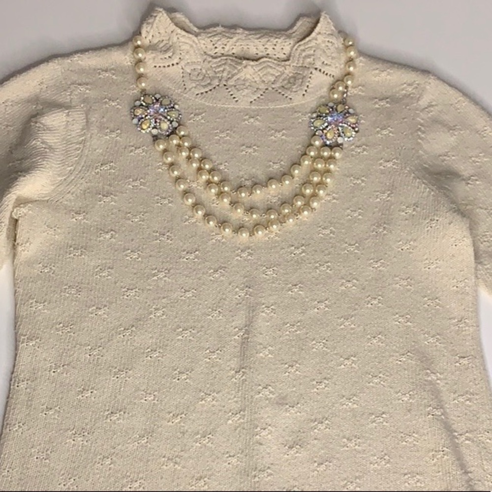 CARA NY Pearl Crystal upcycled 3 tier necklace Costume jewelry - Picture 10 of 10